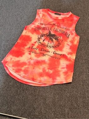 Recycled Karma Coral & Pink Tie-Dye Coachella Palm Muscle Tank